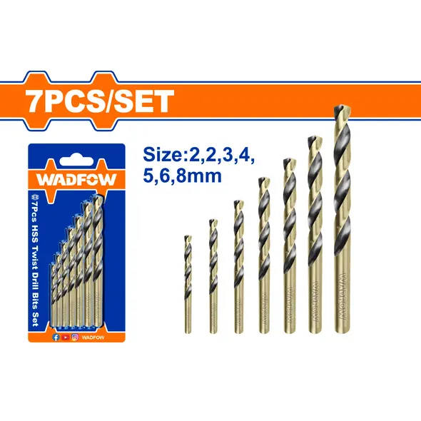 WADFOW   WTD3K01 7 PCS  HSS TWIST DRILL BITS SET