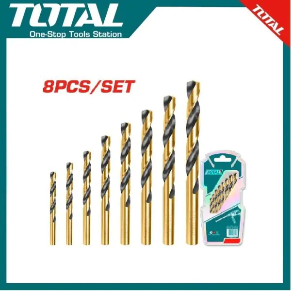 TOTAL TACSD0801 8 Pcs Hss Twist Drill Bits Set