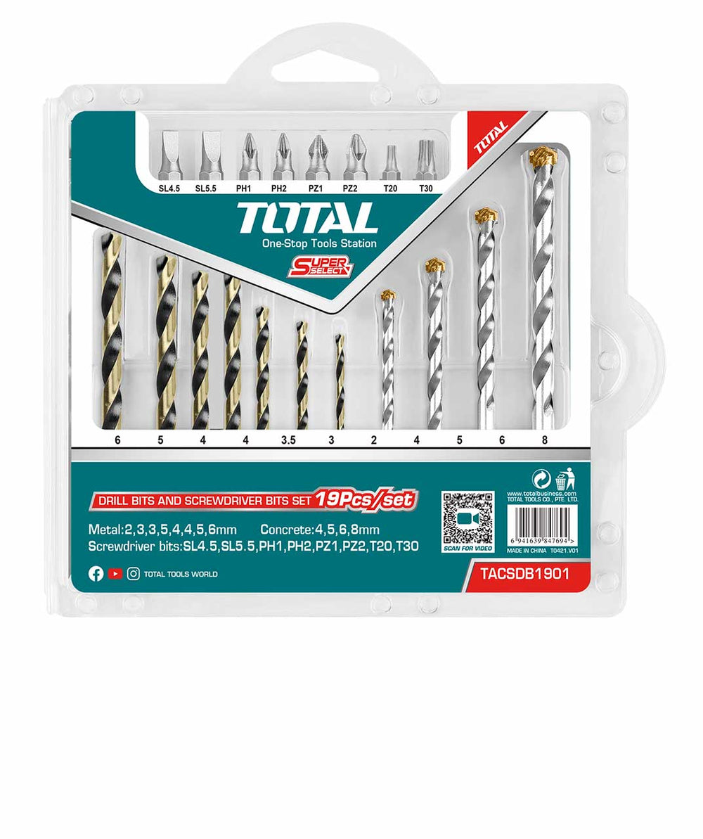 TOTAL TACSDB1901 19Pcs Drill Bits & Screwdriver Bits Set
