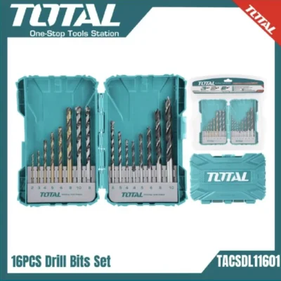 TOTAL TACSDL11601 16 Pcs Metal, Concrete And Wood Drill Bits Set