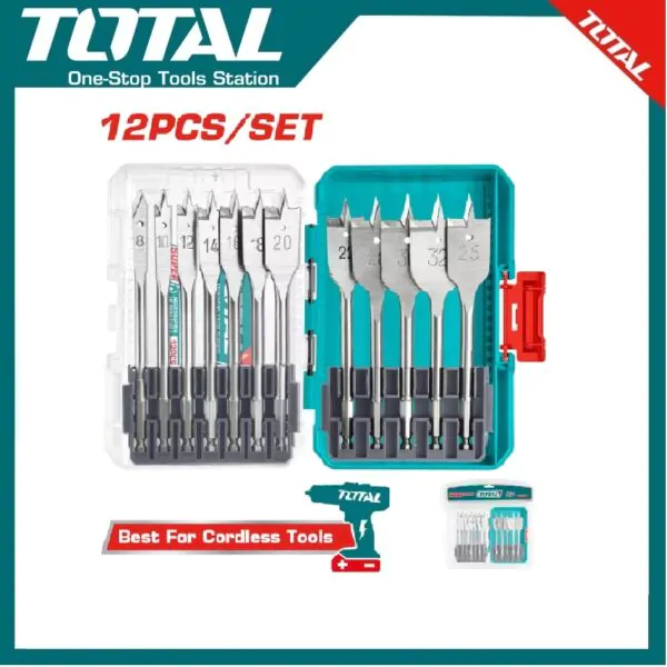 TOTAL TACSDL1206 12 Pcs Flat Wood Drill Bits Set