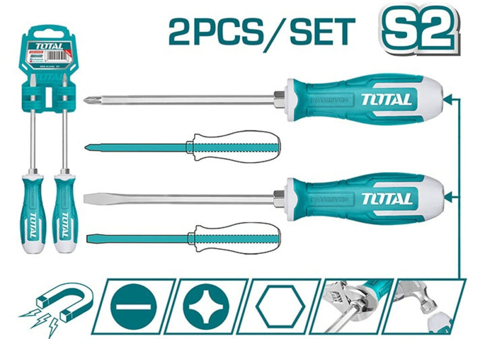TOTAL THGSS2206 2Pcs Go-Through Screwdriver Set