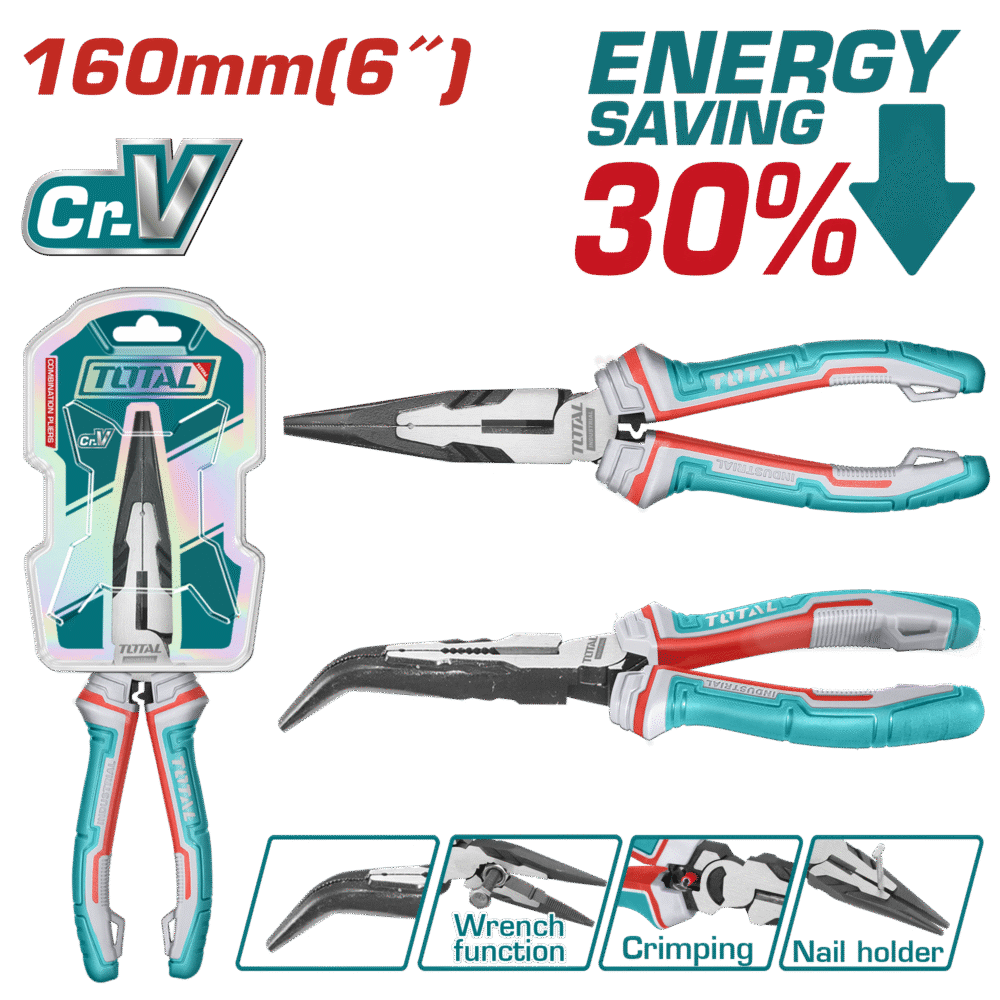 TOTAL THT24616S High Leverage Bent Nose Pliers