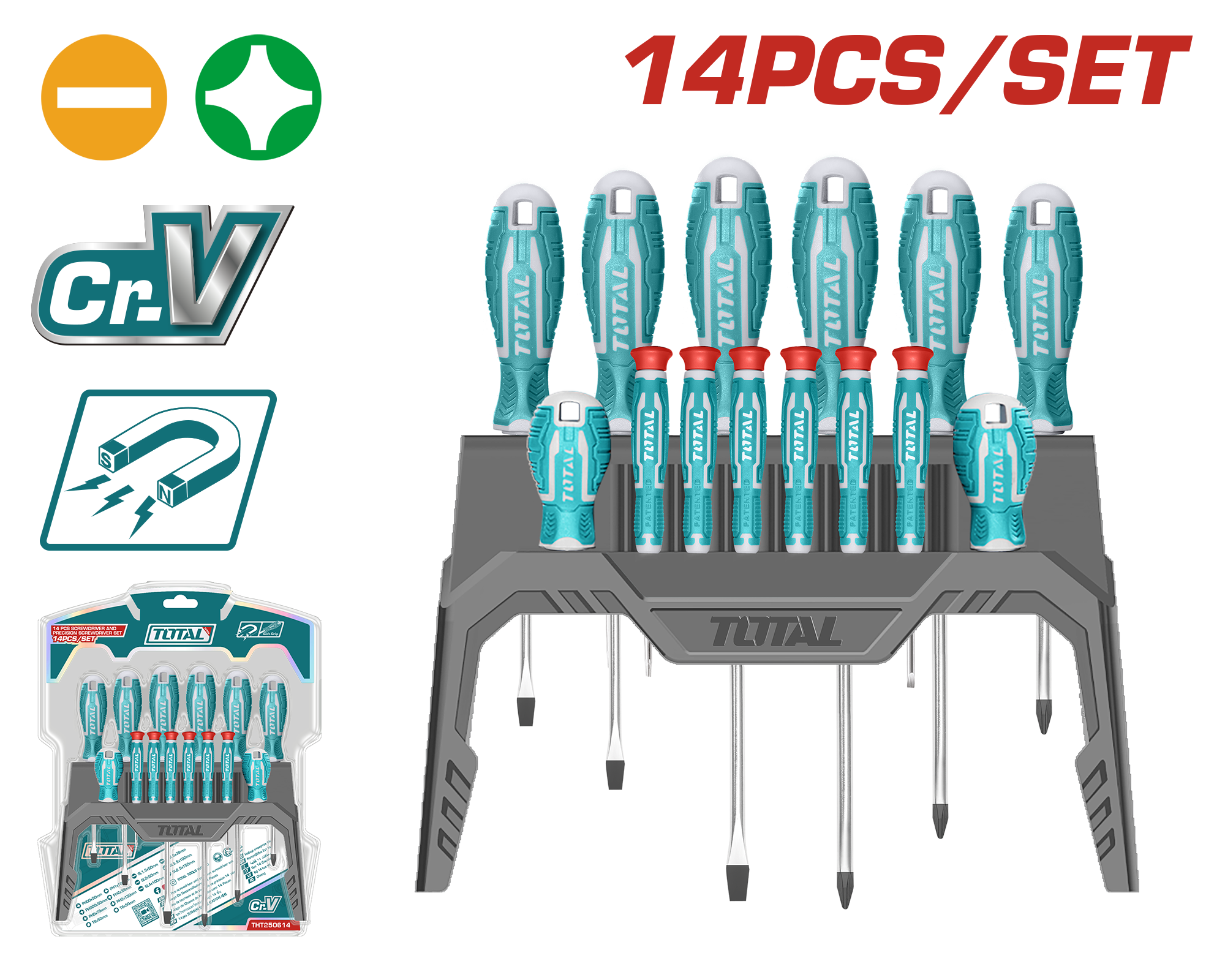 TOTAL THT250614 14 Pcs Screwdriver And Precision Screwdriver Set