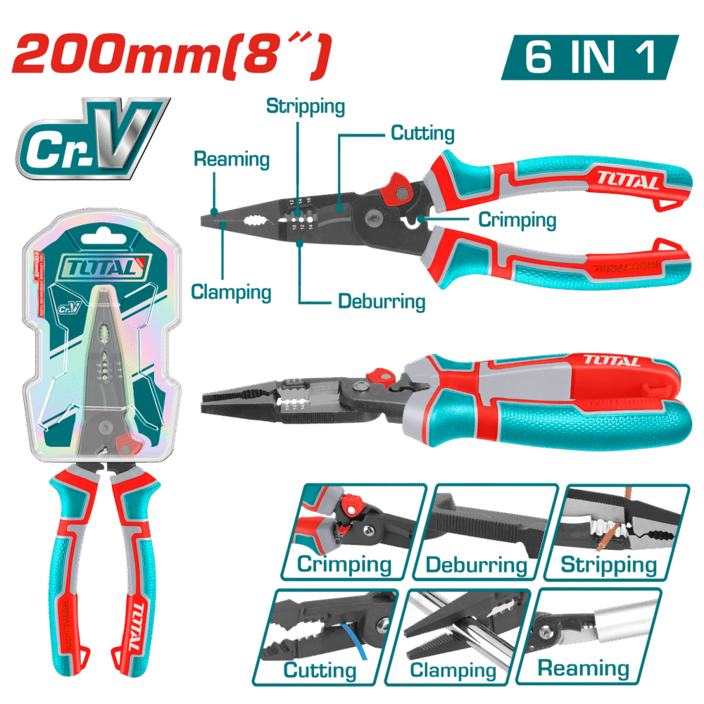TOTAL THTMF286 6-In-1 Multi- Function Long Nose Pliers