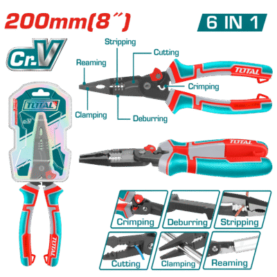 TOTAL THTMF286 6-In-1 Multi- Function Long Nose Pliers