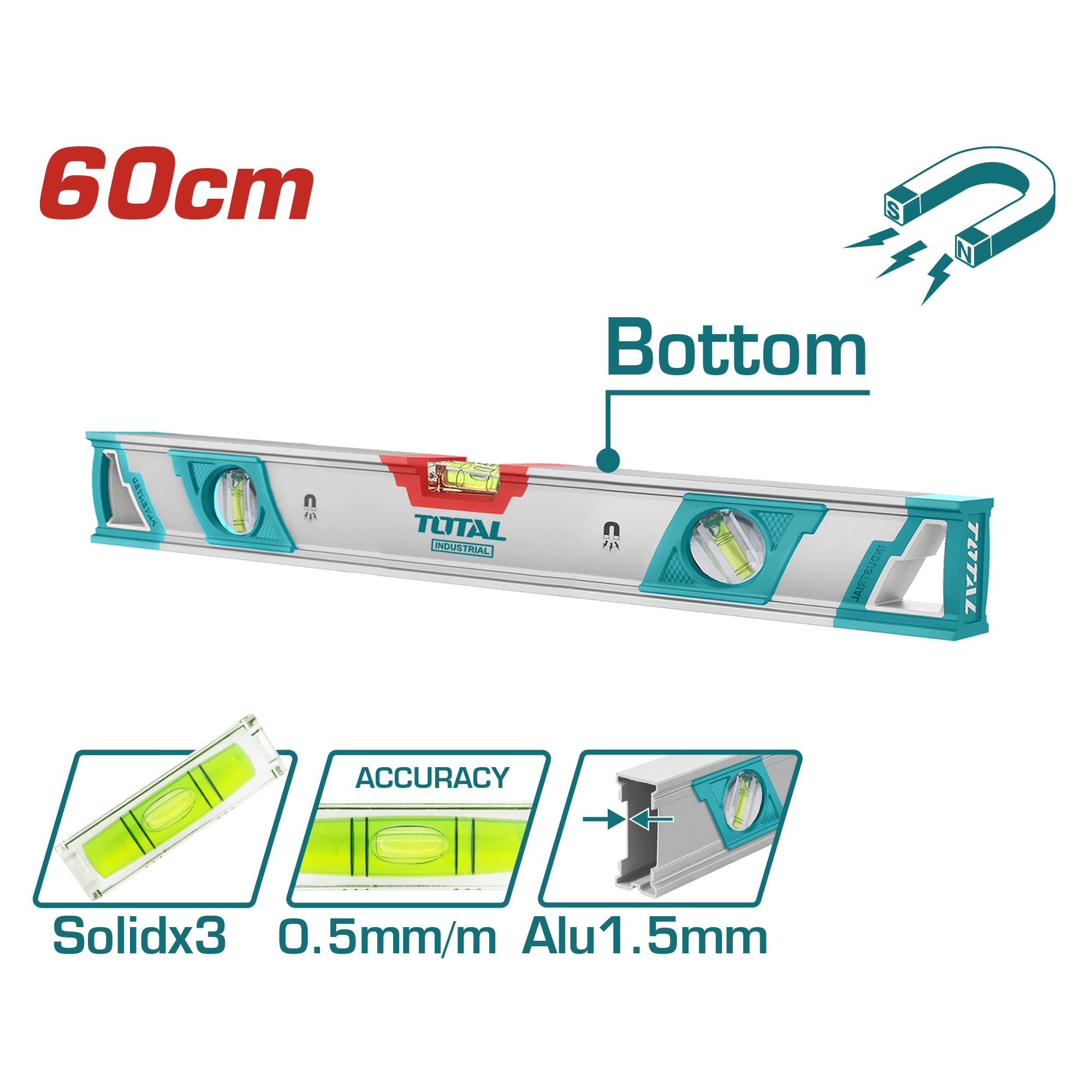 TOTAL TMT26086M Spirit Level With Powerful Magnets